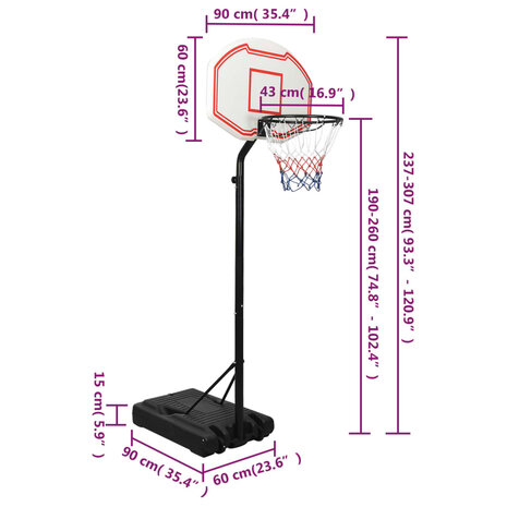 Basketbalstandaard 237-307 cm polyetheen wit 10