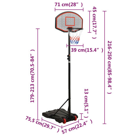 Basketbalstandaard 216-250 cm polyethyleen zwart 10