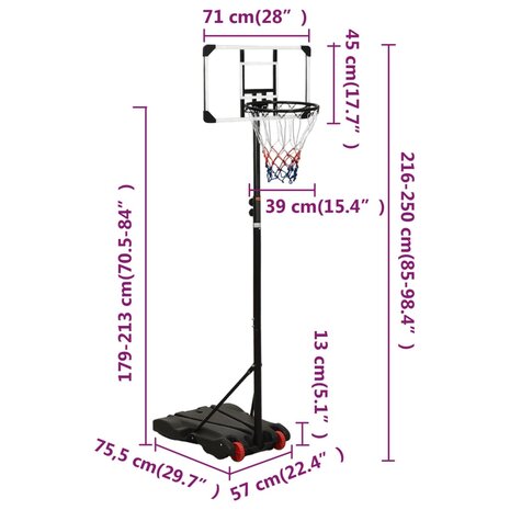 Basketbalstandaard 216-250 cm polycarbonaat transparant 10