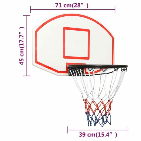 Basketbalbord 71x45x2 cm polyetheen wit 8