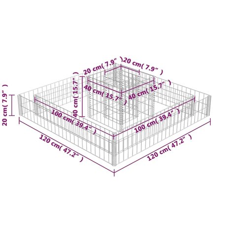 Gabion plantenbak 120x120x20 cm gegalvaniseerd staal 6