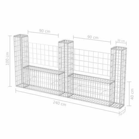 Gabion mand U-vormig 240x20x100 cm staal 6