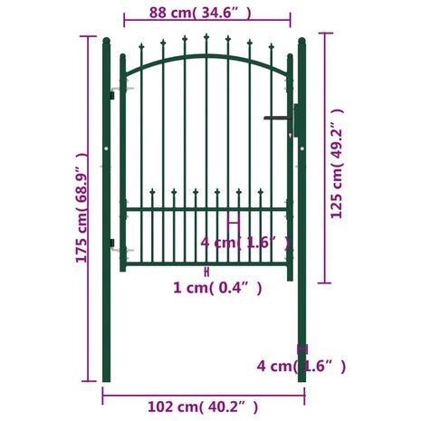 Poort met speerpunten 100x125 cm staal groen 5