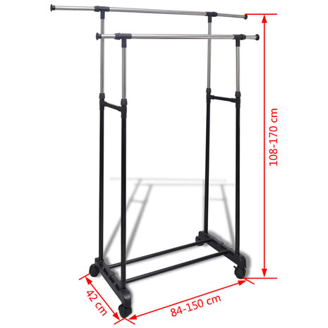 Kledingrekken verstelbaar 2 st met 2 ophangrails 7