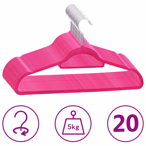 20-delige Kledinghangerset anti-slip fluweel roze 1