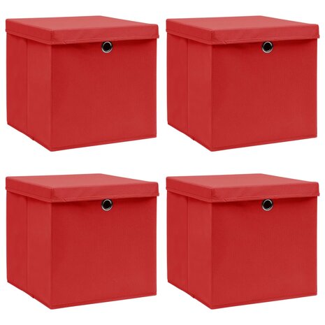 Opbergboxen met deksel 4 st 32x32x32 cm stof rood 1