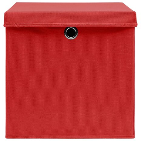 Opbergboxen met deksel 4 st 32x32x32 cm stof rood 4