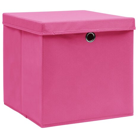 Opbergboxen met deksel 4 st 28x28x28 cm roze 2