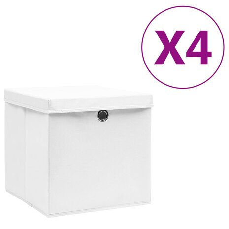 Opbergboxen met deksel 4 st 28x28x28 cm wit 1