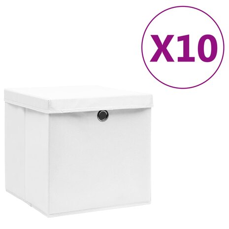 Opbergboxen met deksel 10 st 28x28x28 cm wit 1