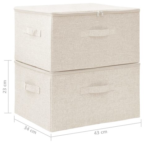 Opbergboxen 2 st 43x34x23 cm stof crèmekleurig 11