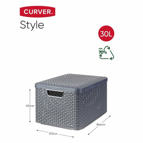 Curver Opbergbox Style met deksel L 30 L metallic zilverkleurig 4