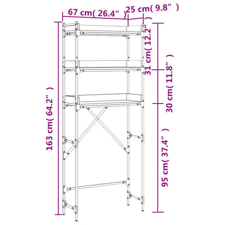 Wasmachinerek 67x25x163 cm bewerkt hout bruin eikenkleur 11