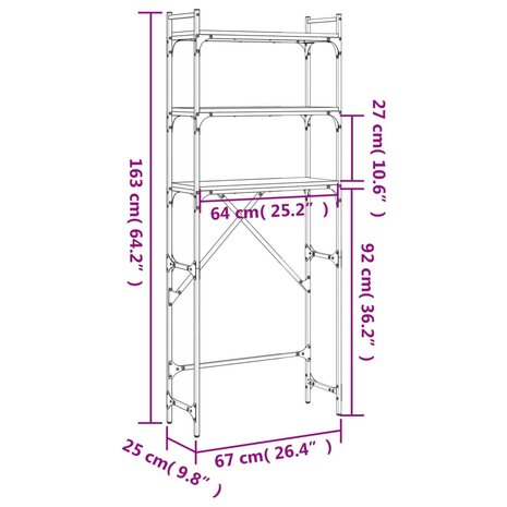 Wasmachinerek 67x25x163 cm bewerkt hout sonoma eikenkleurig 11