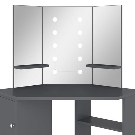 Hoekkaptafel met LED 111x54x141,5 cm grijs 7