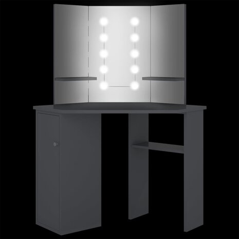 Hoekkaptafel met LED 111x54x141,5 cm grijs 8