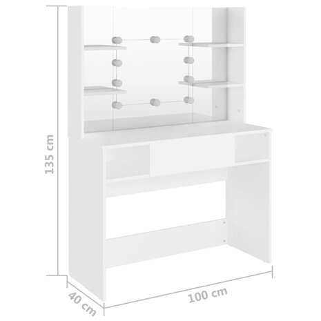 Kaptafel met LED-verlichting 100x40x135 cm MDF wit 6