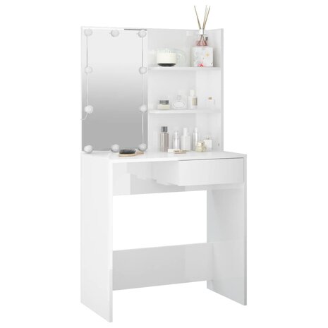 Kaptafel met LED-verlichting 74,5x40x141 cm hoogglans wit 9