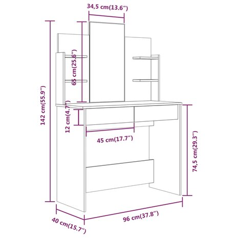 Kaptafel met spiegel 96x40x142 cm bruin eikenkleur 9