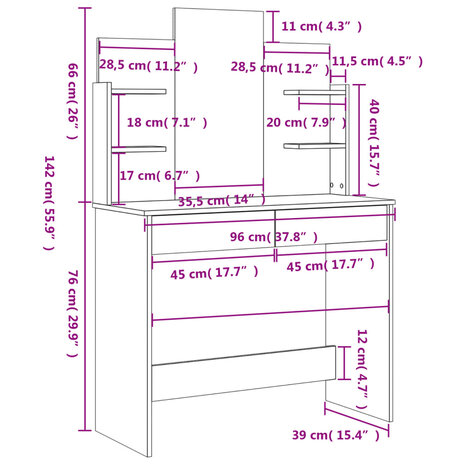 Kaptafel met spiegel 96x39x142 cm hoogglans wit 9