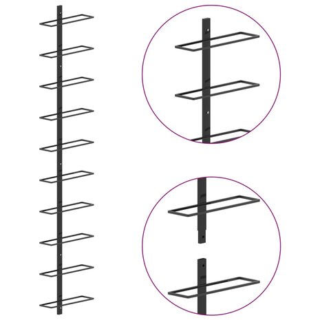 Wijnrek voor 10 flessen wandmontage metaal zwart 4