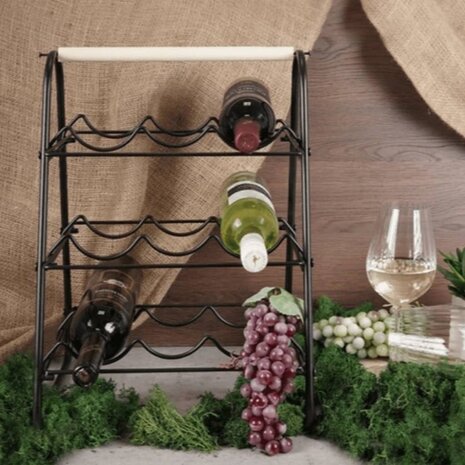 Home&Styling Wijnrek voor 9 flessen metaal zwart en naturel 1