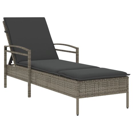 Ligbed met kussen 63x200x81 cm poly rattan grijs 2