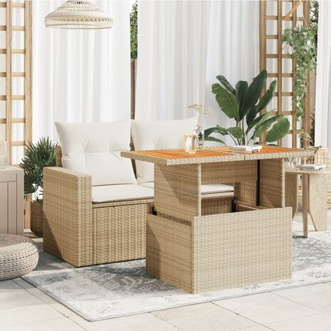 Tuintafel 100x55x73 cm poly rattan en acaciahout beige 3