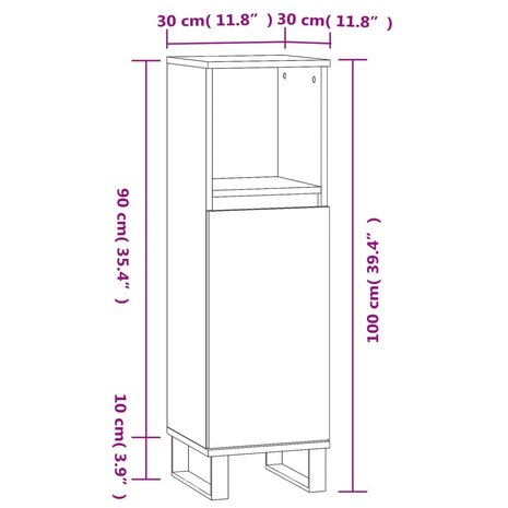 Badkamerkast 30x30x100 cm bewerkt hout bruin eikenkleur 12