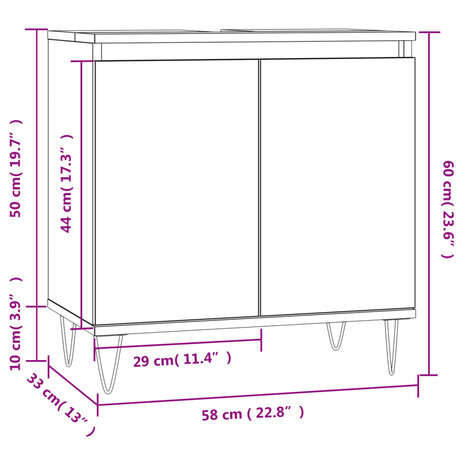 Badkamerkast 58x33x60 cm bewerkt hout grijs sonoma eikenkleurig 10