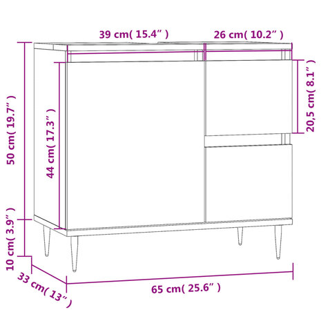 Badkamerkast 65x33x60 cm bewerkt hout grijs sonoma eikenkleurig 11