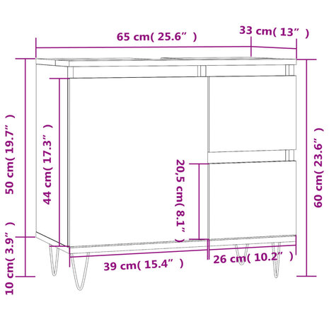 Badkamerkast 65x33x60 cm bewerkt hout zwart 11