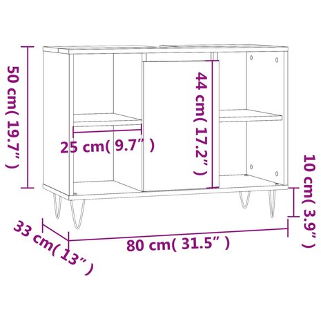 Badkamerkast 80x33x60 cm bewerkt hout gerookt eikenkleurig 12