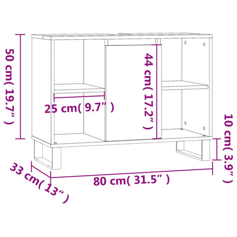 Badkamerkast 80x33x60 cm bewerkt hout bruin eikenkleur 12