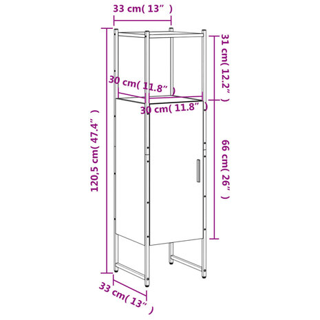 Badkamerkast 33x33x120,5 cm bewerkt hout bruin eikenkleurig 12