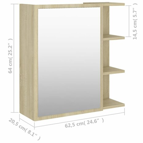 Badkamerspiegelkast 62,5x20,5x64 cm bewerkt hout sonoma eiken 10