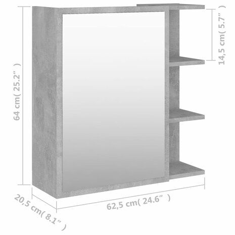 Badkamerspiegelkast 62,5x20,5x64 cm bewerkt hout betongrijs 10