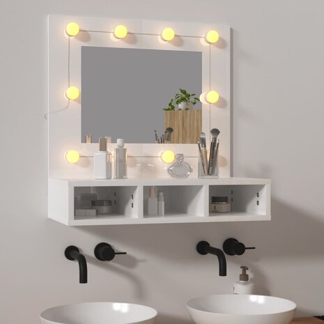 Spiegelkast met LED-verlichting 60x31,5x62 cm hoogglans wit 1