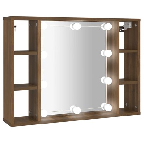 Spiegelkast met LED-verlichting 76x15x55 cm bruin eikenkleur 2