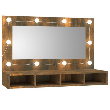 Spiegelkast met LED-verlichting 90x31,5x62 cm gerookt eiken 2