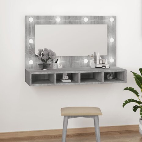 Spiegelkast met LED-verlichting 90x31,5x62 cm grijs sonoma 12