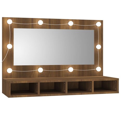 Spiegelkast met LED-verlichting 90x31,5x62 cm bruin eikenkleur 2