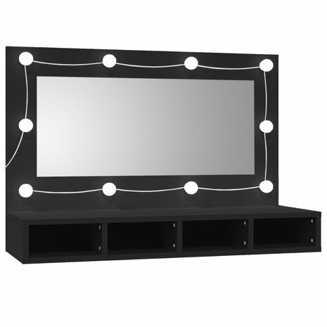 Spiegelkast met LED-verlichting 90x31,5x62 cm zwart 5