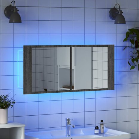 Badkamerkast met spiegel en LED 100x12x45 cm grijs sonoma eiken 4