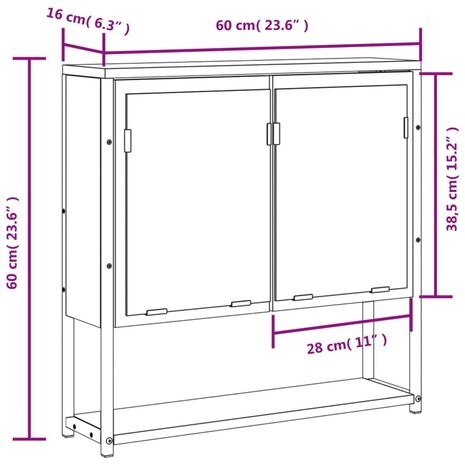 Badkamerspiegelkast 60x16x60 cm bewerkt hout zwart 12