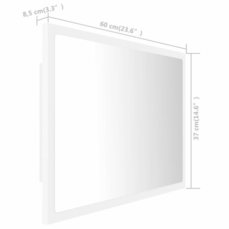 Badkamerspiegel LED 60x8,5x37 cm acryl wit 12