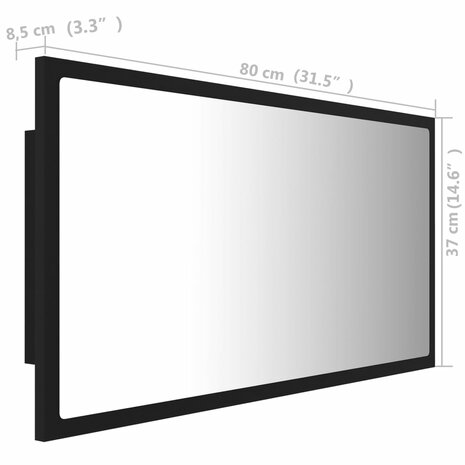 Badkamerspiegel LED 80x8,5x37 cm acryl zwart 12