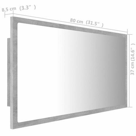 Badkamerspiegel LED 80x8,5x37 cm acryl betongrijs 12