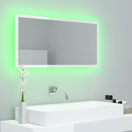 Badkamerspiegel LED 90x8,5x37 cm acryl hoogglans wit 10