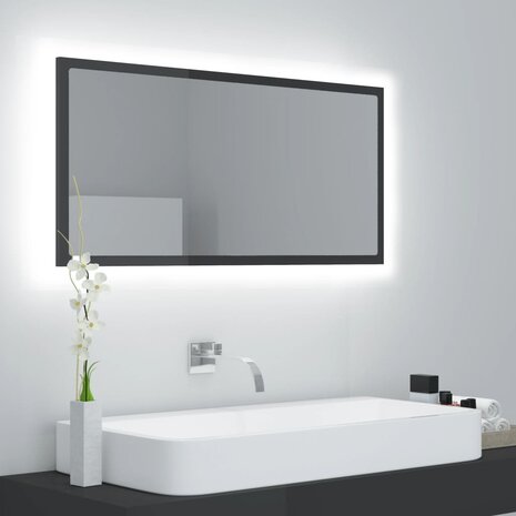 Badkamerspiegel LED 90x8,5x37 cm acryl hoogglans grijs 1